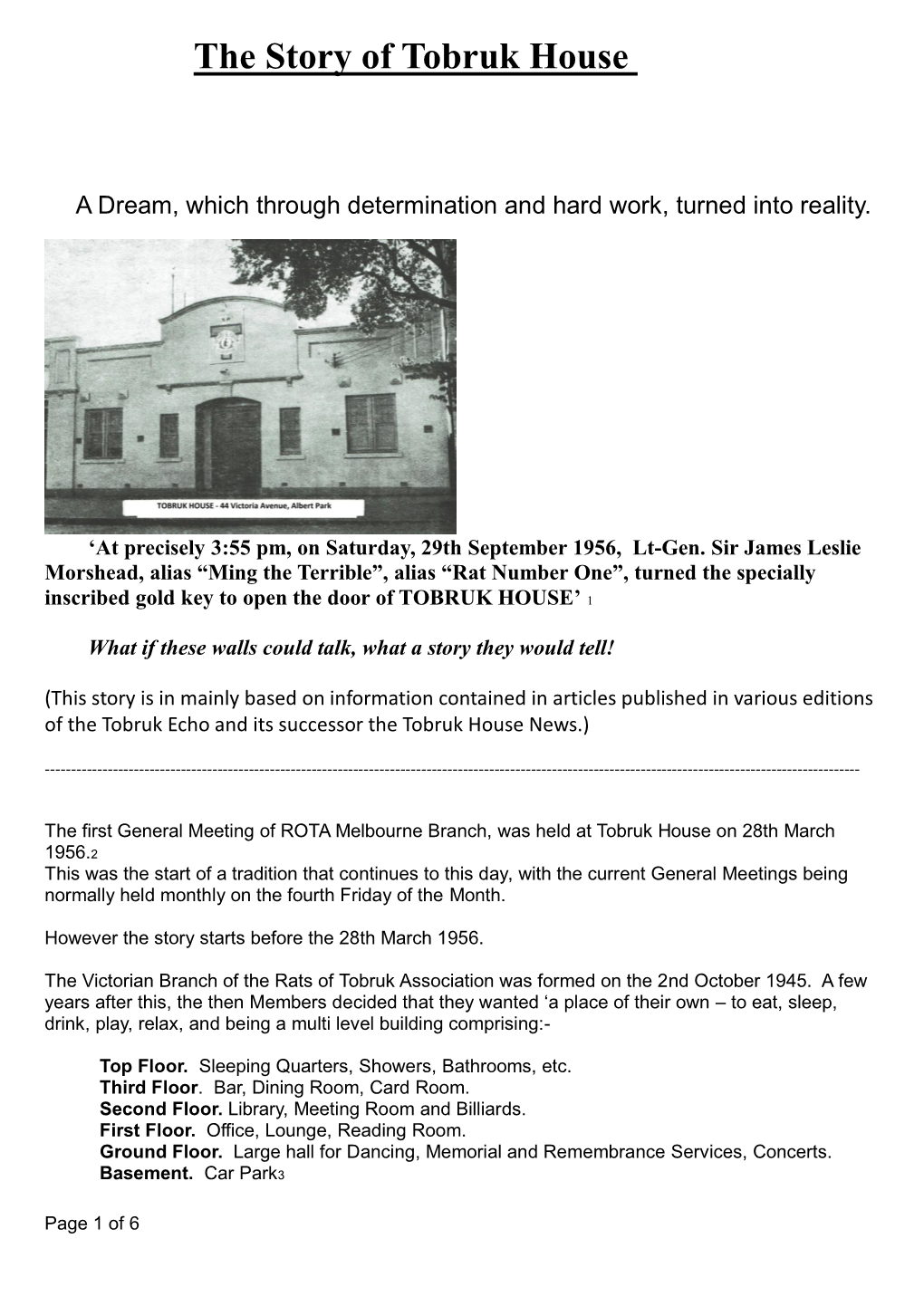 The Story of Tobruk House