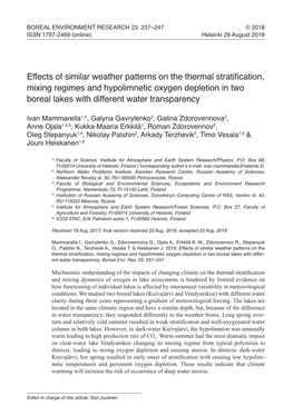Effects of Similar Weather Patterns on the Thermal Stratification, Mixing
