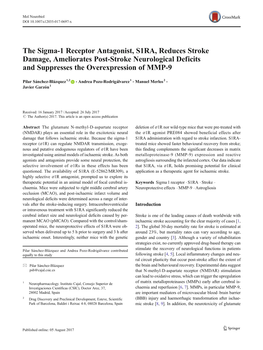 The Sigma-1 Receptor Antagonist, S1RA, Reduces Stroke Damage, Ameliorates Post-Stroke Neurological Deficits and Suppresses the Overexpression of MMP-9