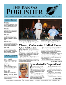 Kansas Publisher Official Monthly Publication of the Kansas Press Association April 22, 2015