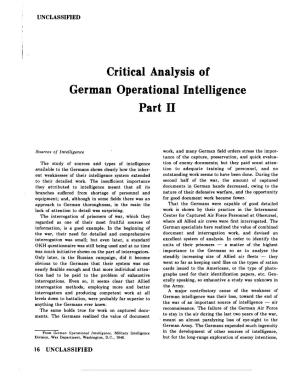 Critical Analysis of German Operational Intelligence Part II