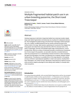 Multiple Fragmented Habitat-Patch Use in an Urban Breeding Passerine, the Short-Toed Treecreeper