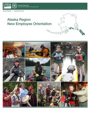 Alaska Region New Employee Orientation Front Cover Shows Employees Working in Various Ways Around the Region