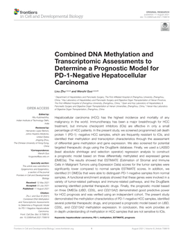 Combined DNA Methylation and Transcriptomic Assessments to Determine a Prognostic Model for PD-1-Negative Hepatocellular Carcinoma