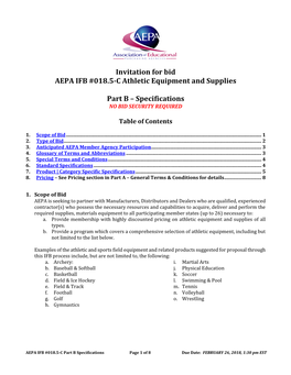 Invitation for Bid AEPA IFB #018.5-C Athletic Equipment and Supplies Part B – Specifications