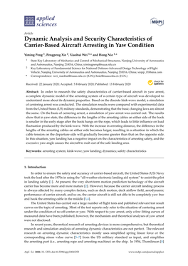 Dynamic Analysis and Security Characteristics of Carrier-Based Aircraft Arresting in Yaw Condition