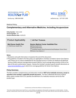 Complementary and Alternative Medicine, Including Acupuncture