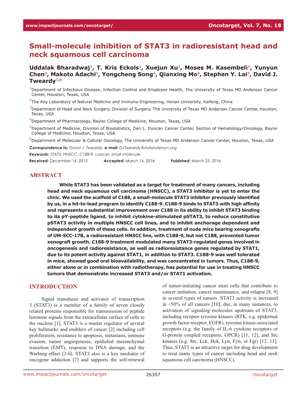 Small-Molecule Inhibition of STAT3 in Radioresistant Head and Neck Squamous Cell Carcinoma