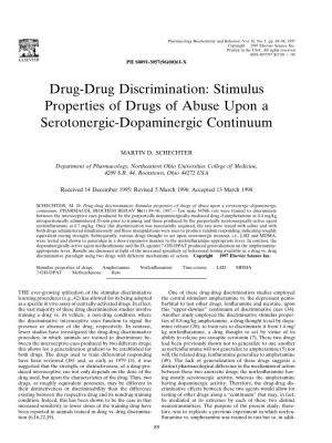 Drug-Drug Discrimination: Stimulus Properties of Drugs of Abuse Upon a Serotonergic-Dopaminergic Continuum