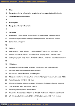 1 Ten Golden Rules for Reforestation to Optimise Carbon Sequestration