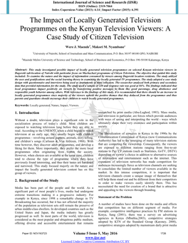 The Impact of Locally Generated Television Programmes on the Kenyan Television Viewers: a Case Study of Citizen Television