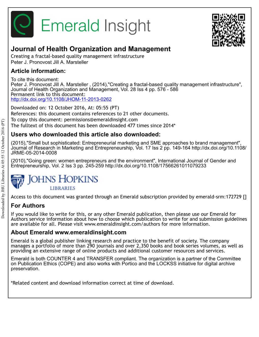 Creating a Fractal-Based Quality Management Infrastructure Peter J