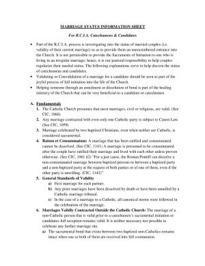 MARRIAGE STATUS INFORMATION SHEET for R.C.I.A. Catechumens & Candidates