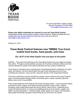 Texas Book Festival Features New TMBBQ 'Cue Court, Mobile Food