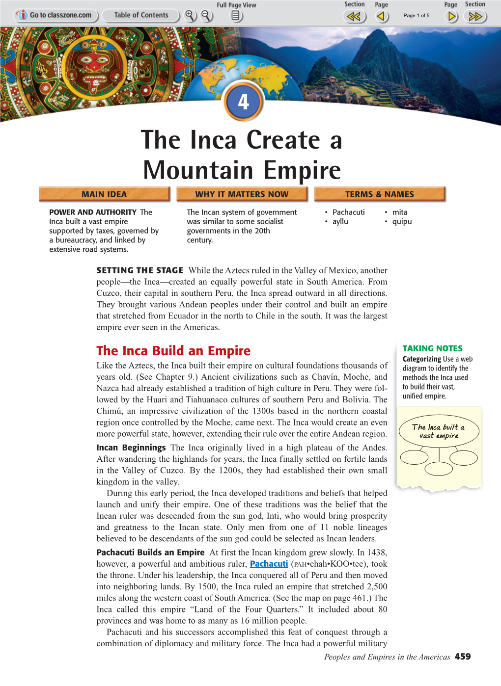 The Inca Create a Mountain Empire MAIN IDEA WHY IT MATTERS NOW TERMS & NAMES