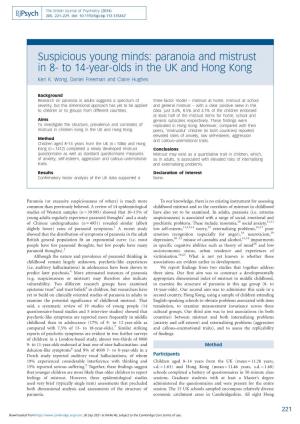 Suspicious Young Minds: Paranoia and Mistrust in 8- to 14-Year-Olds in the UK and Hong Kong Keri K