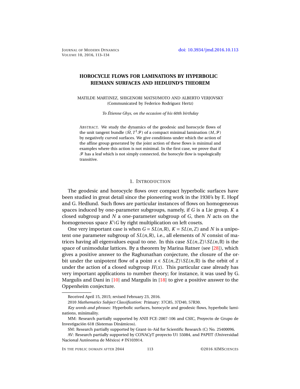 Horocycle Flows for Laminations by Hyperbolic Riemann Surfaces and Hedlund’S Theorem