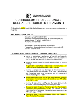 Curriculum Professionale Dell'arch. Roberto Ripamonti
