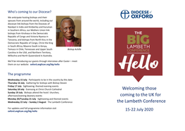Welcoming Those Coming to the UK for the Lambeth Conference