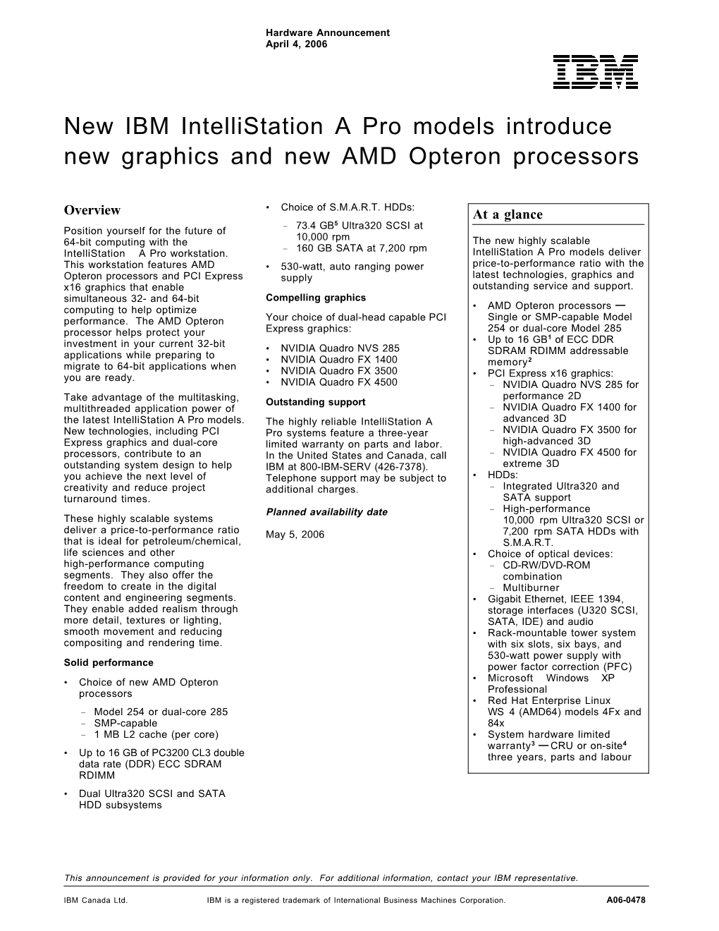 New IBM Intellistation a Pro Models Introduce New Graphics and New AMD Opteron Processors