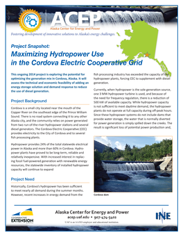 Maximizing Hydropower Use in the Cordova Electric Cooperative Grid