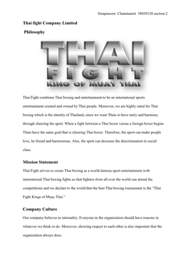 Thai Fight Company Limited Philosophy Mission Statement