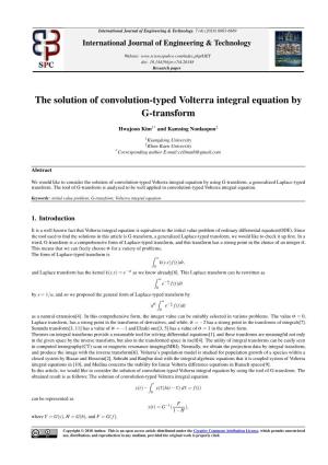 The Solution of Convolution-Typed Volterra Integral Equation by G-Transform