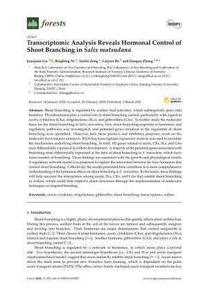 Transcriptomic Analysis Reveals Hormonal Control of Shoot Branching in Salix Matsudana