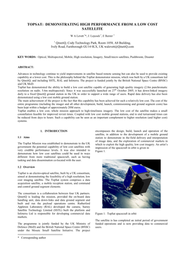 Topsat: Demonstrating High Performance from a Low Cost Satellite
