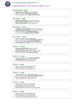 The Championships, Wimbledon 2017 Intended Order Of