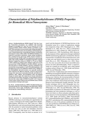 (PDMS) Properties for Biomedical Micro/Nanosystems