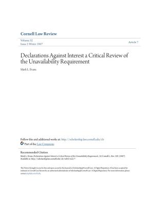Declarations Against Interest a Critical Review of the Unavailability Requirement Mark L