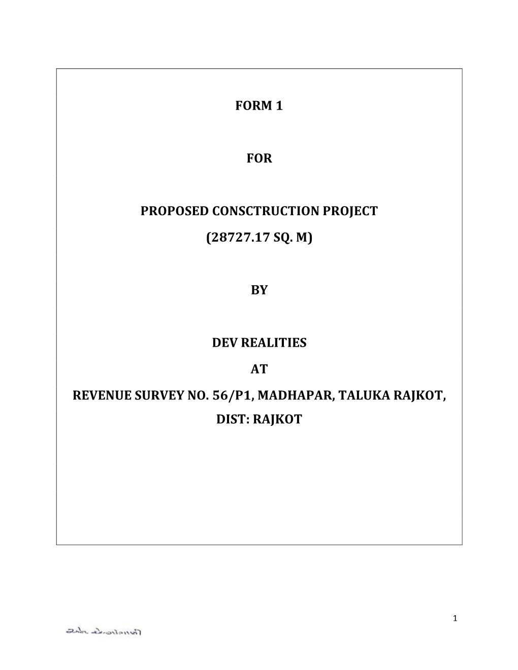 Form 1 for Proposed Consctruction Project