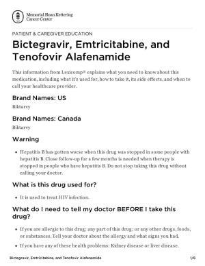 Bictegravir, Emtricitabine, and Tenofovir Alafenamide | Memorial