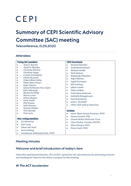Summary of CEPI Scientific Advisory Committee (SAC) Meeting Teleconference, 13.05.2020