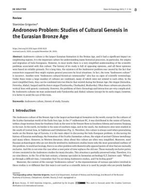 Andronovo Problem: Studies of Cultural Genesis in the Eurasian Bronze Age