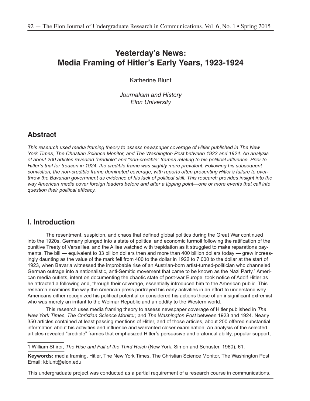 Yesterday's News: Media Framing of Hitler's Early Years, 1923-1924