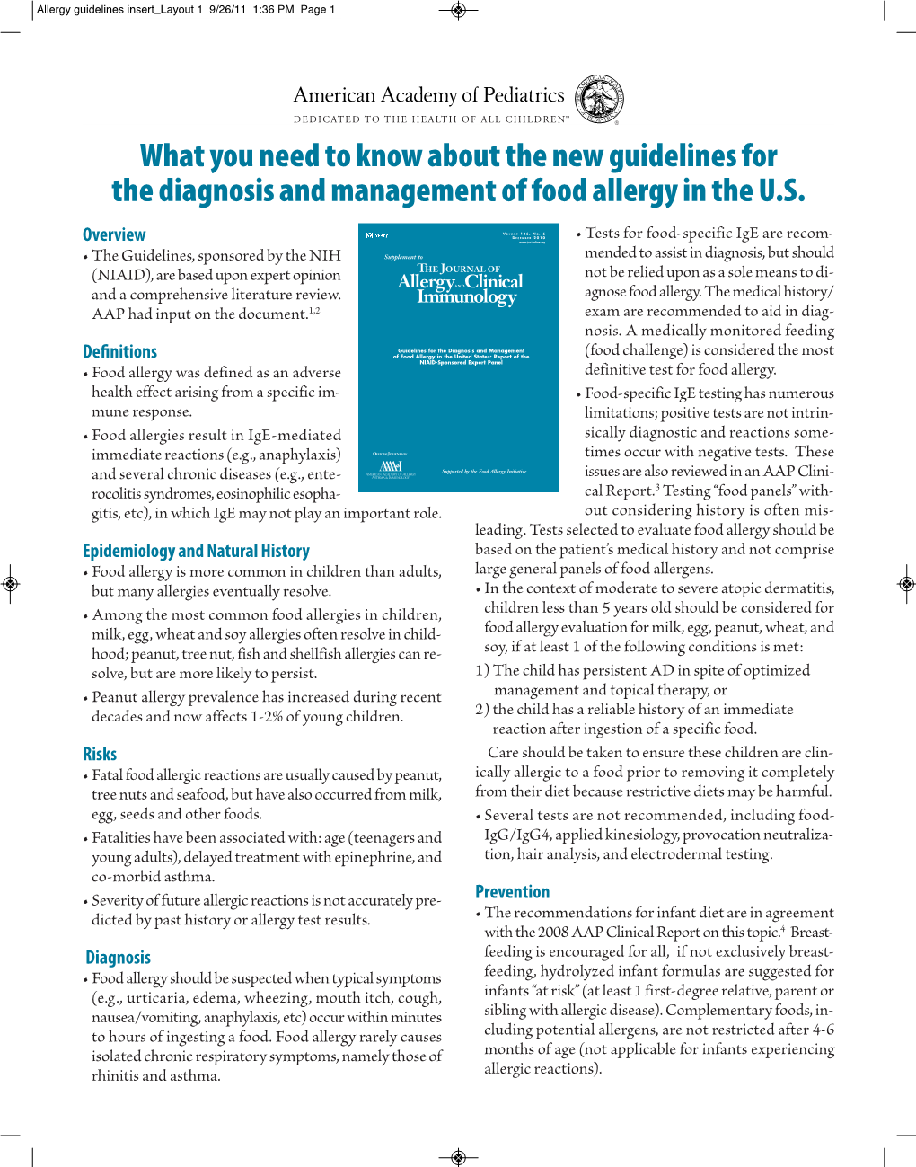 What You Need to Know About the New Guidelines for the Diagnosis and Management of Food Allergy in the U.S