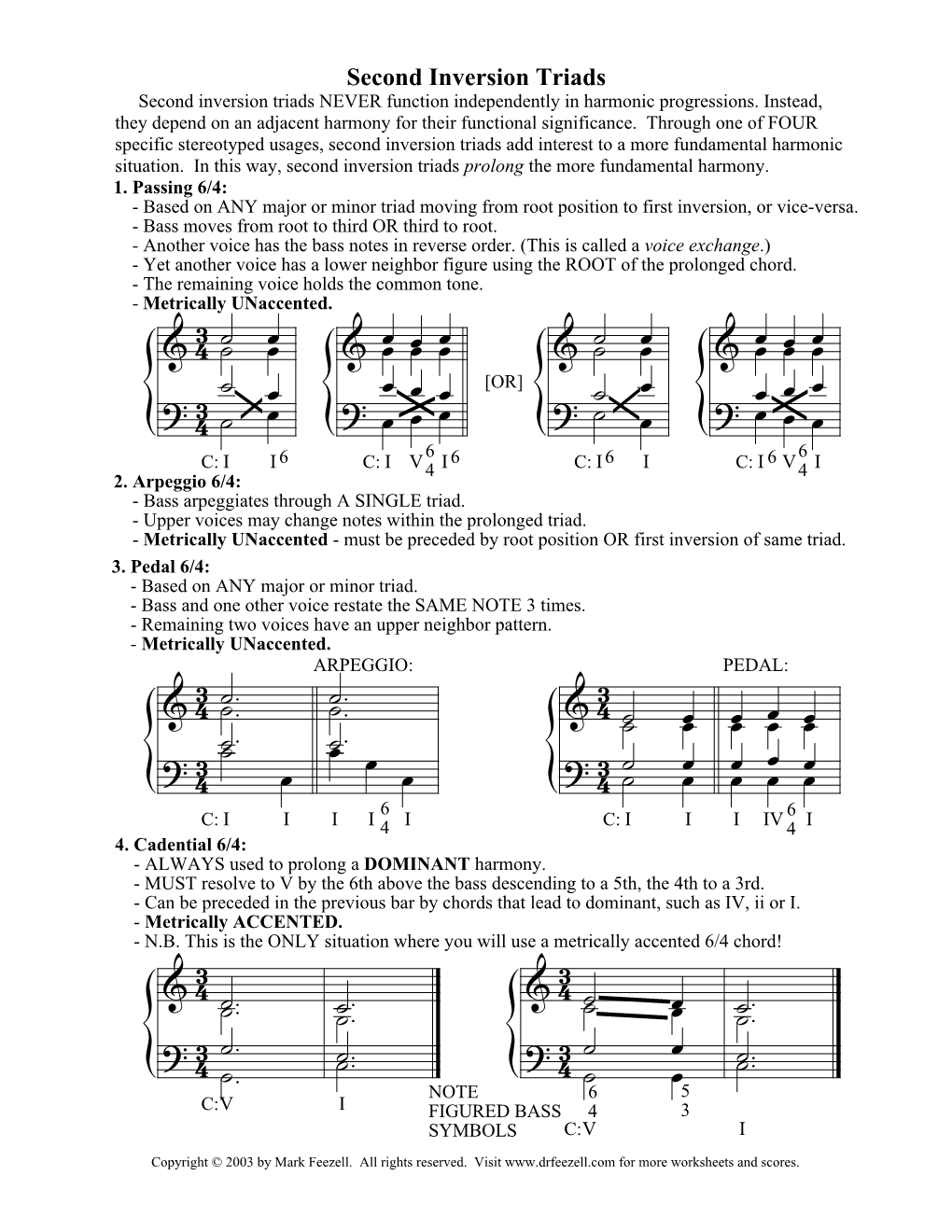 Second Inversion Triads Second Inversion Triads NEVER Function Independently in Harmonic Progressions