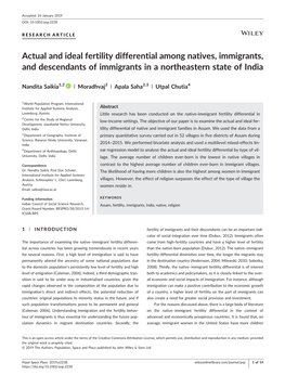 Actual and Ideal Fertility Differential Among Natives, Immigrants, and Descendants of Immigrants in a Northeastern State of India