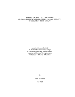 A Comparison of the Consumption of Sugar-Sweetened Beverages by College Students in Body Mass Index Groups