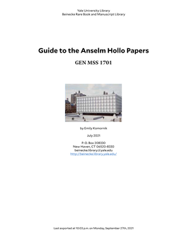 Guide to the Anselm Hollo Papers