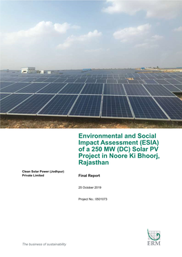 Environmental and Social Impact Assessment (ESIA) of a 250 MW (DC) Solar PV Project in Noore Ki Bhoorj