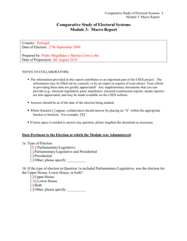 Macro Report Comparative Study of Electoral Systems Module 3: Macro Report
