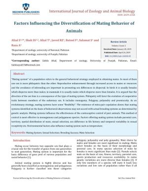 Factors Influencing the Diversification of Mating Behavior of Animals
