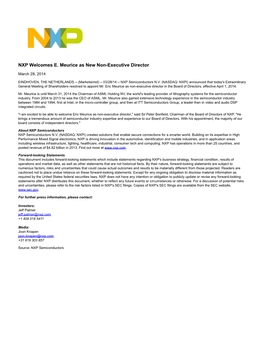 NXP Welcomes E. Meurice As New Non-Executive Director