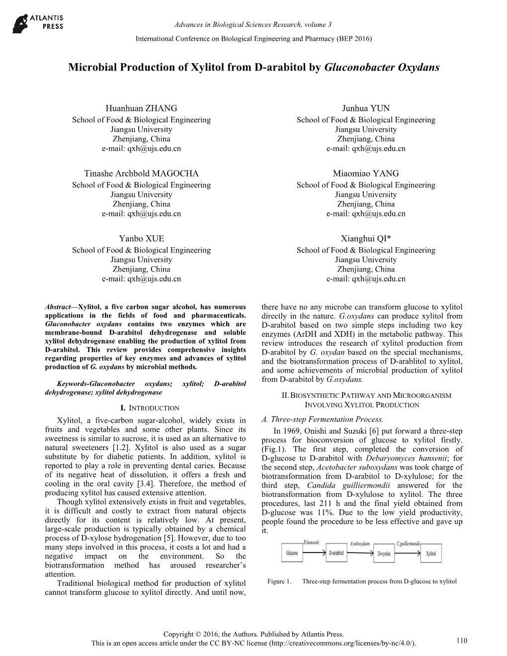 Microbial Production of Xylitol from D-Arabitol by Gluconobacter Oxydans