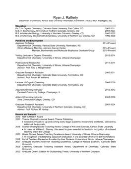 Ryan J. Rafferty Department of Chemistry, Kansas State University • Manhattan, KS 66506 • (785)532-6624 • Rjraff@Ksu.Edu