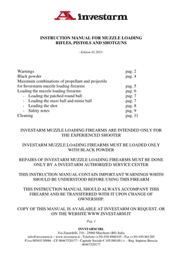 Instruction Manual for Muzzle Loading Rifles, Pistols and Shotguns
