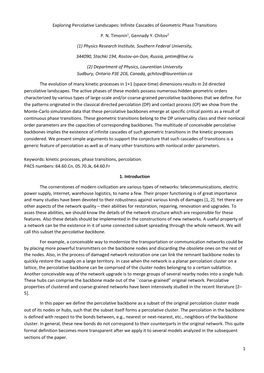 1 Exploring Percolative Landscapes: Infinite Cascades of Geometric Phase Transitions P. N. Timonin1, Gennady Y. Chitov2 (1) Phys